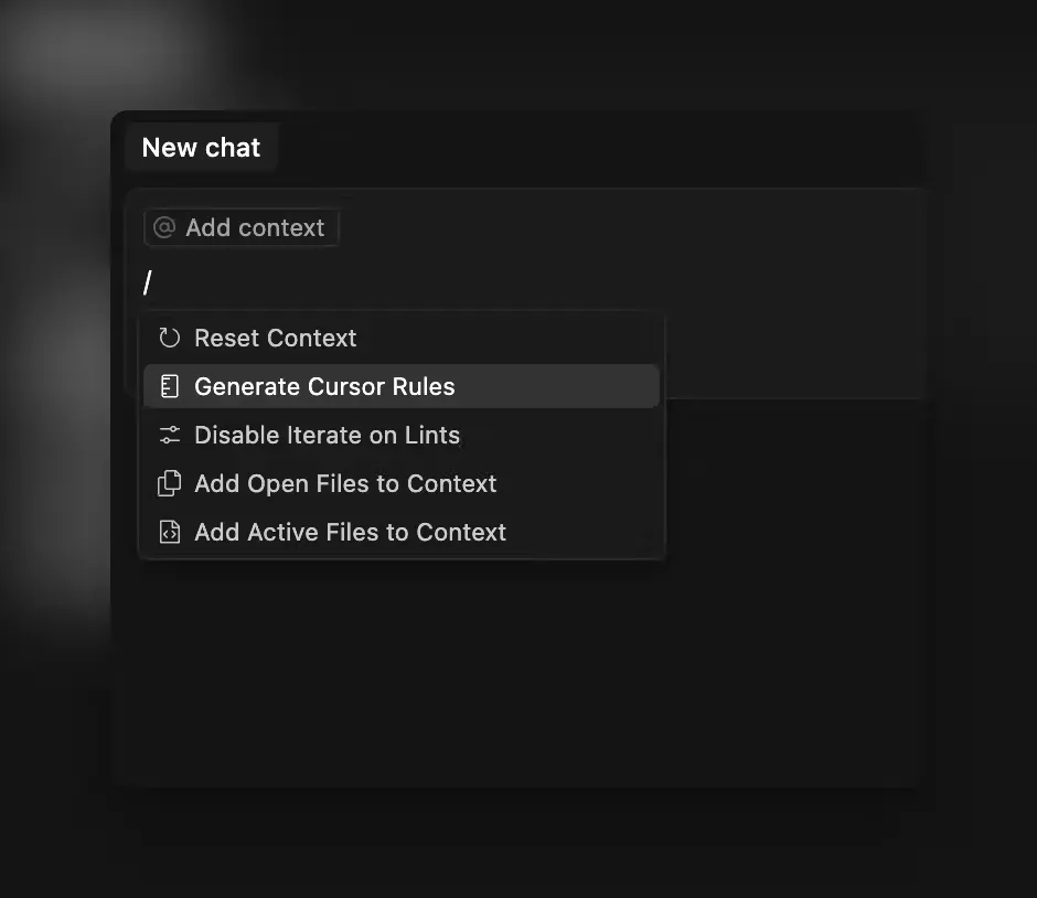 Cursor 채팅창에서 간편하게 Rule을 설정할 수 있는 방법을 보여주는 화면입니다.