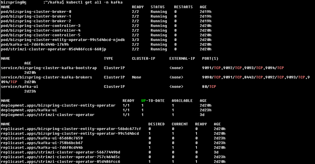 Kafka-ephemeral 으로 배포한 예시 화면의 이미지 입니다.