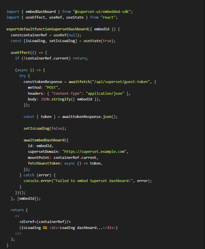 Superset 대시보드 React 컴포넌트