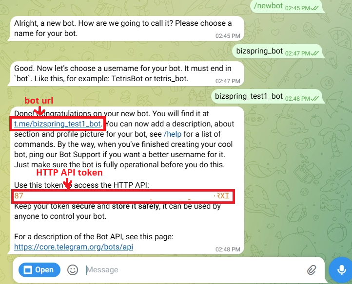 openclaw 오픈클로 텔레그램 telegram 토큰 발급 및 봇 url 확인하는 대화창