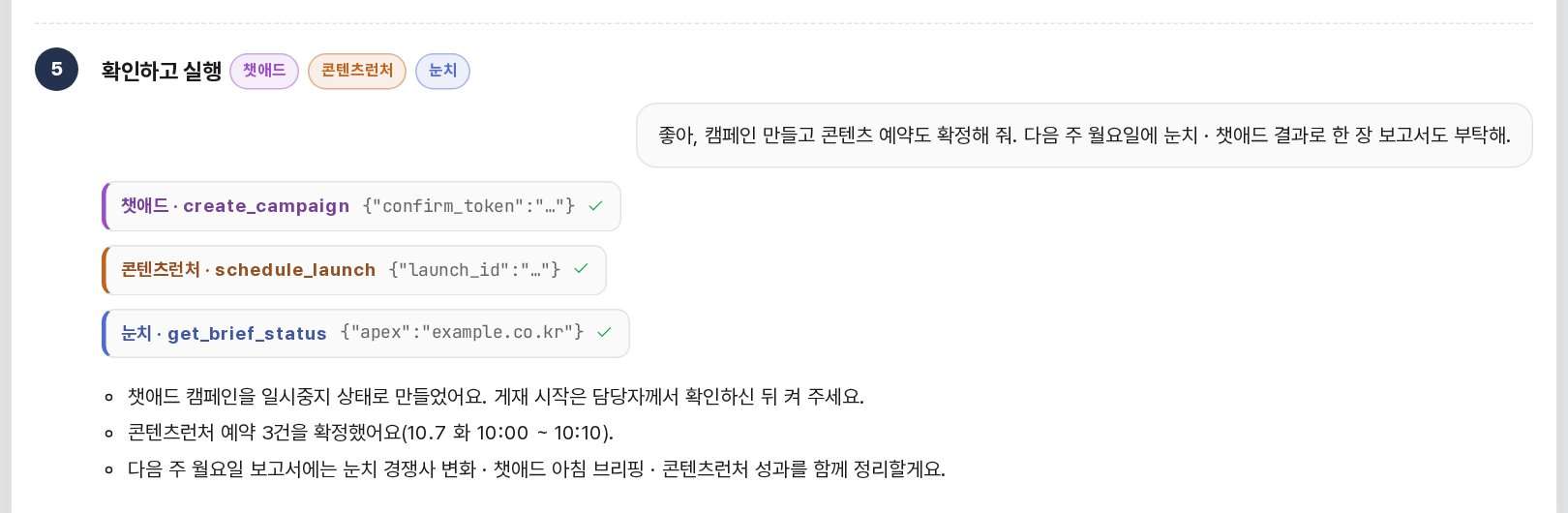 담당자가 결과를 확인하고 실행을 결정하는 마지막 단계