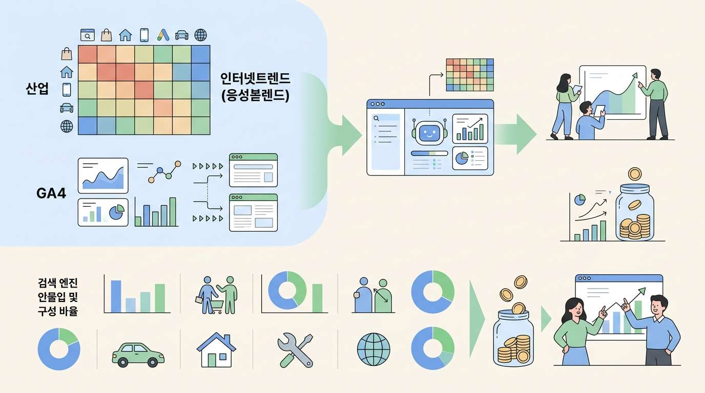검색광고 예산을 네이버와 구글에 나눌 때 보는 업종별 검색엔진 유입 구성비: 인터넷트렌드 업종 히트맵 활용 관련 이미지