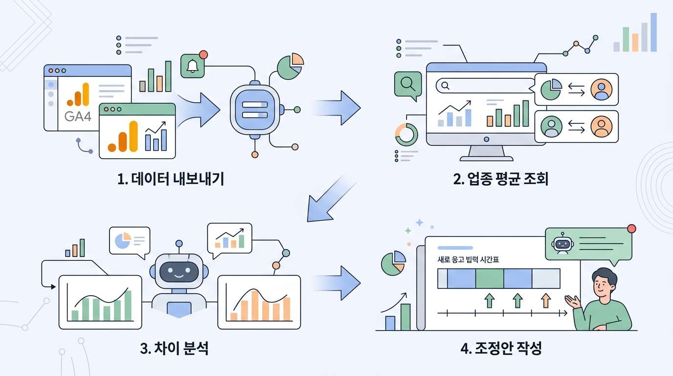 쇼핑몰 광고 집행 시간대를 업종 주문 시간대와 비교해 조정하는 법: GA4 데이터와 인터넷트렌드 MCP를 Claude에서 함께 분석 대표 이미지