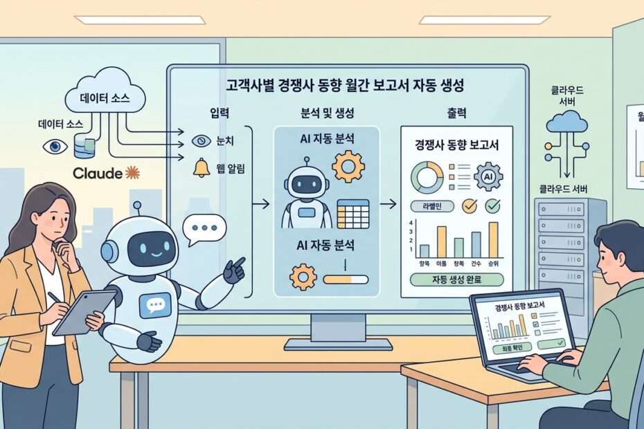 광고대행사의 고객사별 경쟁사 동향 월간 보고서를 자동으로 만드는 법: 눈치 사이트 묶음·웹훅·Claude 정리 대표 이미지