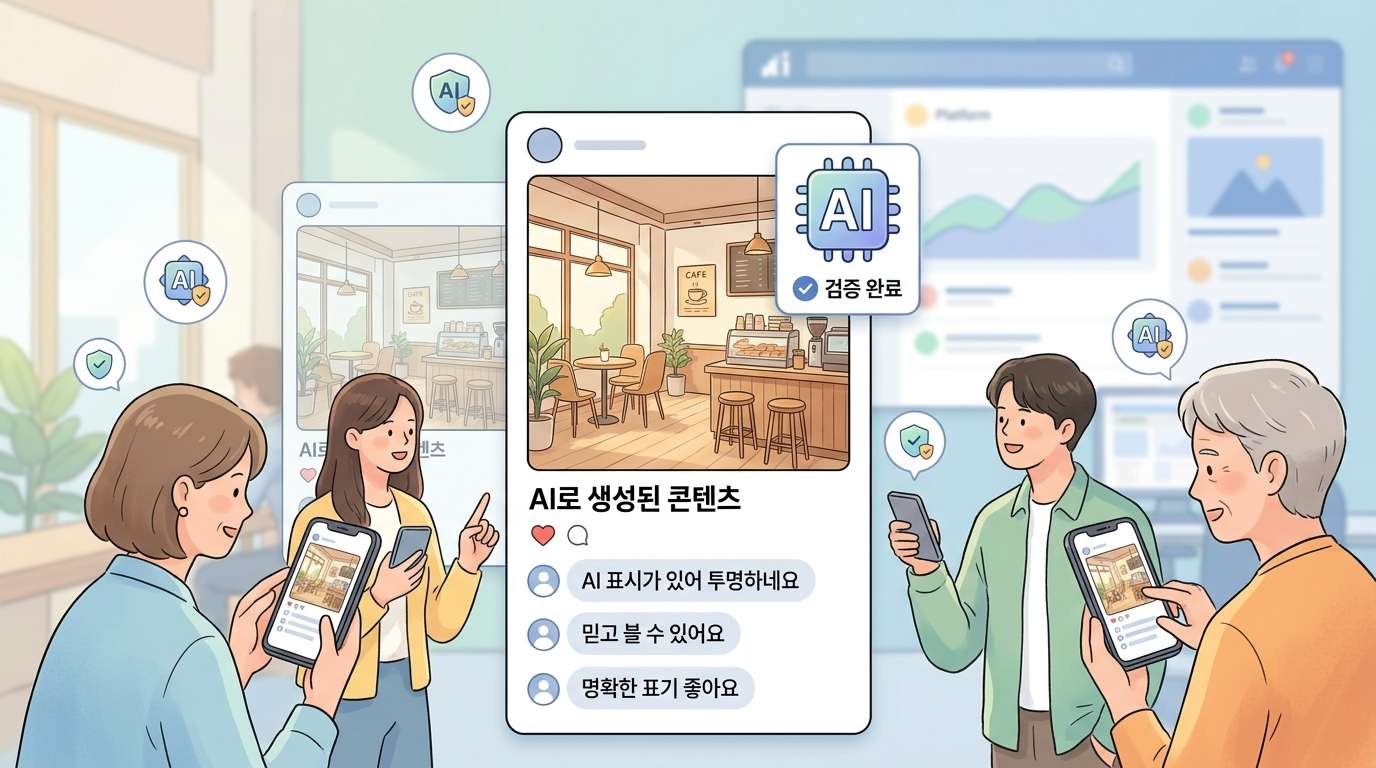 SNS 이용자 10명 중 8명이 'AI면 AI라고 밝혀라'고 답했다 — AI로 만든 광고·콘텐츠의 신뢰는 표기와 검증에서 갈린다 대표 이미지